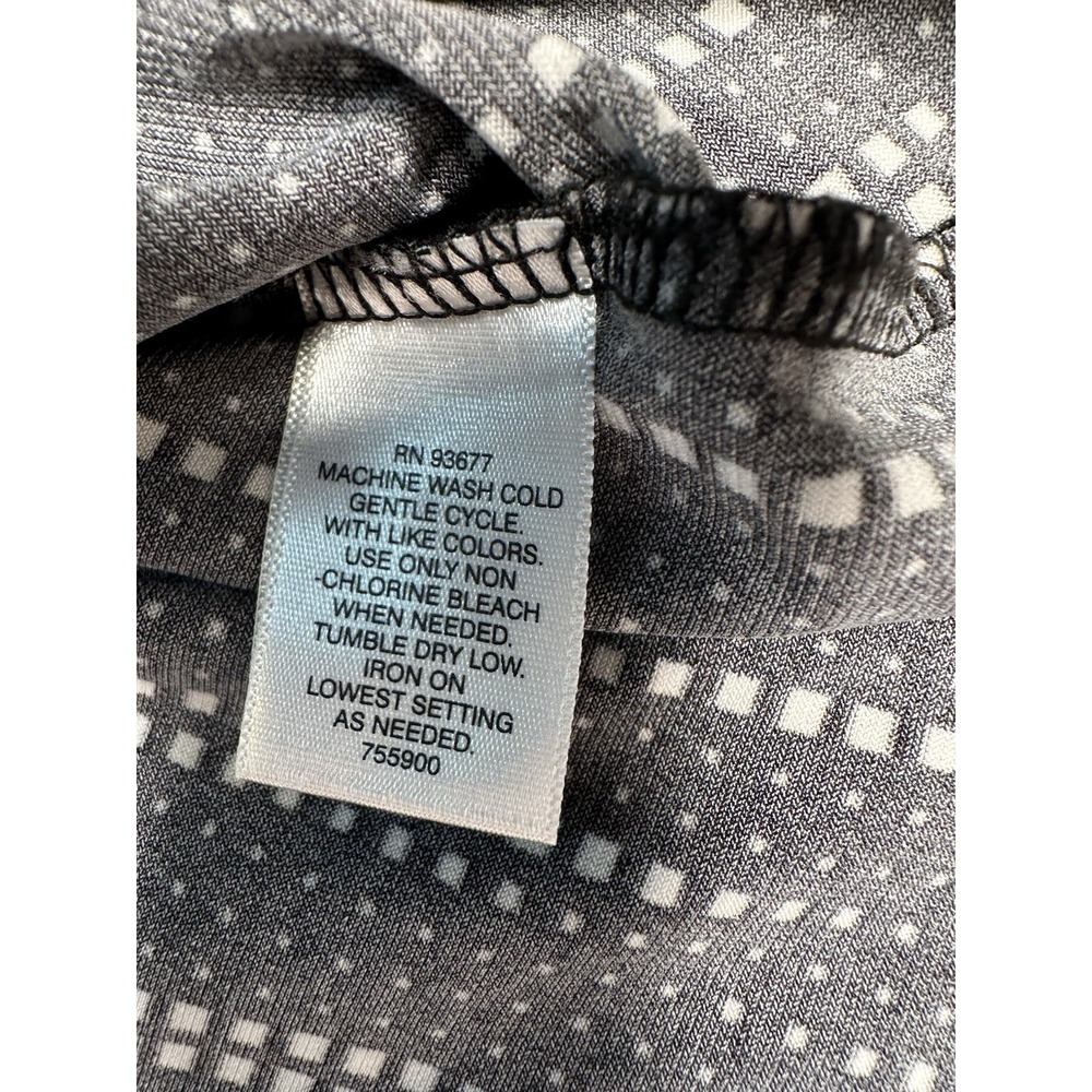 Liz Claiborne Petite PM Blouse‎ Black White Dot Print Keyhole Tie Neck Stretch - Picture 4 of 6